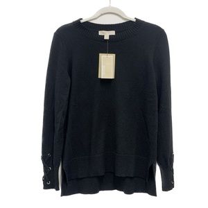 MICHAEL Michael Kors | Wool Blend Lace Up long Sleeve Crew Neck Black Sweater